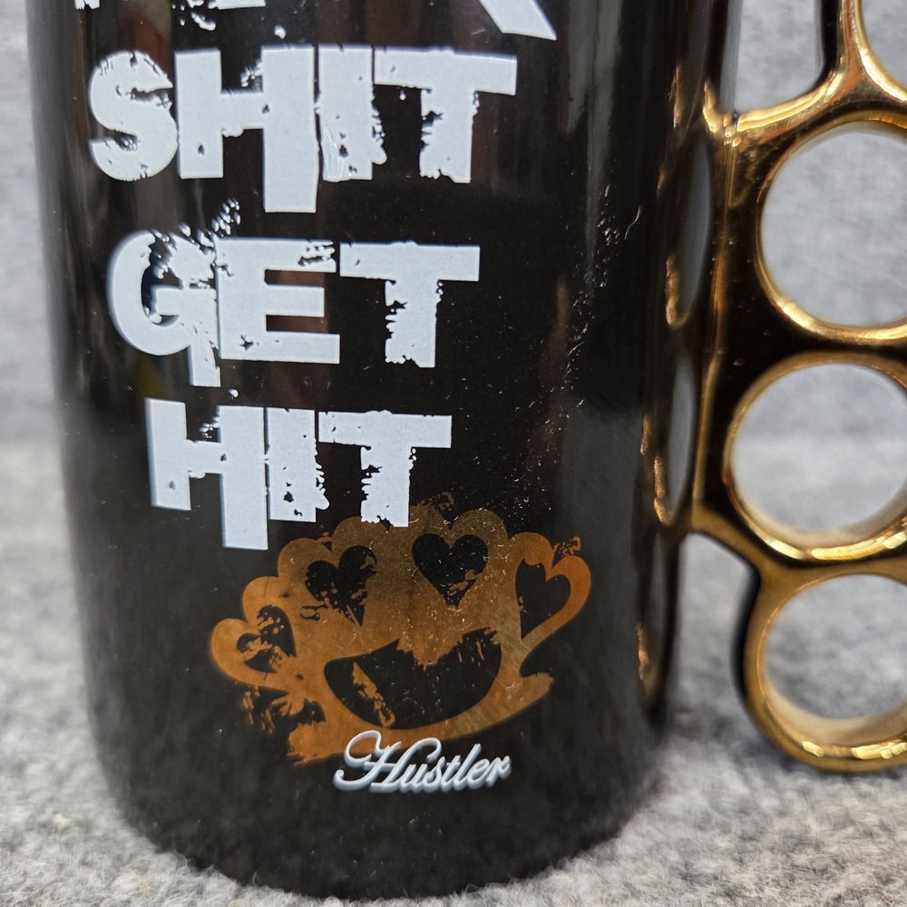 Hustler Brass Knuckles Handle Coffee Mug Black with Novelty Phrase Y2k - Picture 2 of 6